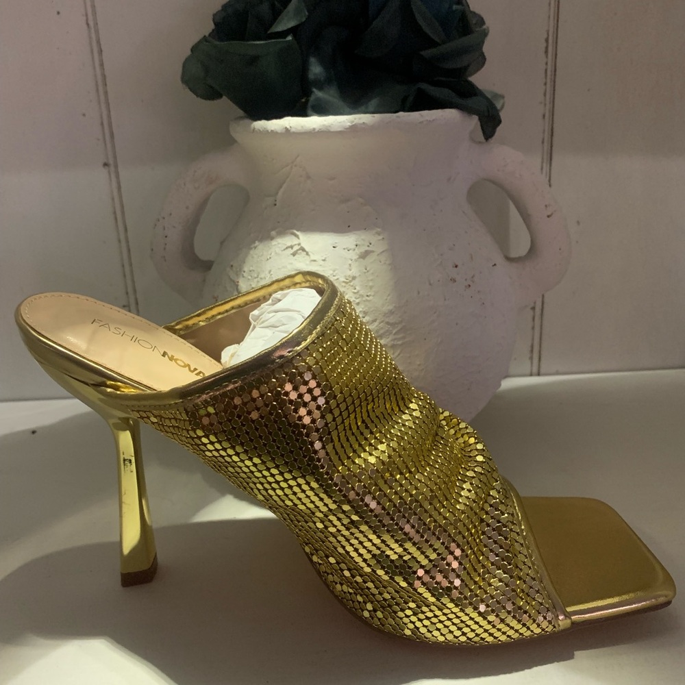 Fashion Nova Gold Sequin Open-Toe High Heel Mule